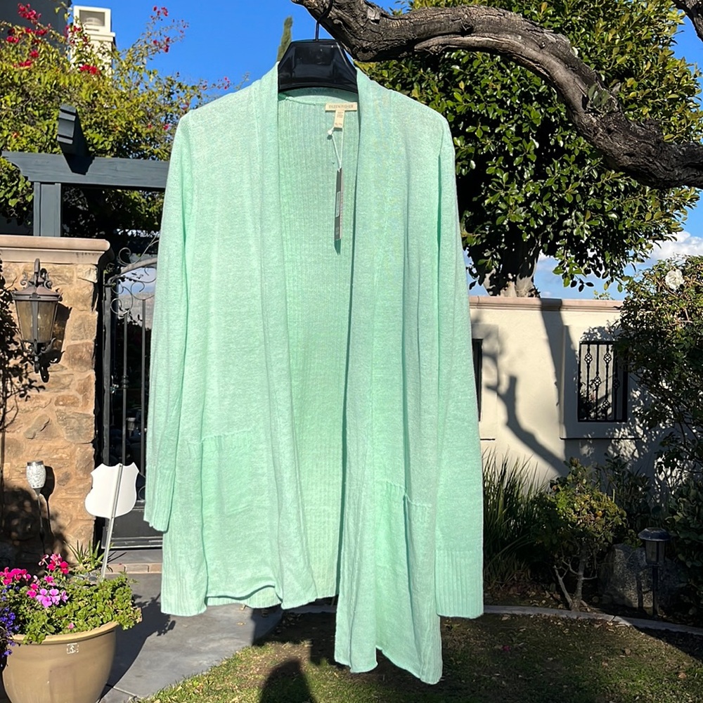 Eileen Fisher mint green organic fine gauge linen. Size XL. new with tags